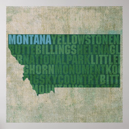 Poster Mapa de Palavras de Contorno do Estado de Montana 