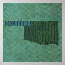 Poster Mapa de Palavras de Contorno do Estado de Oklahoma