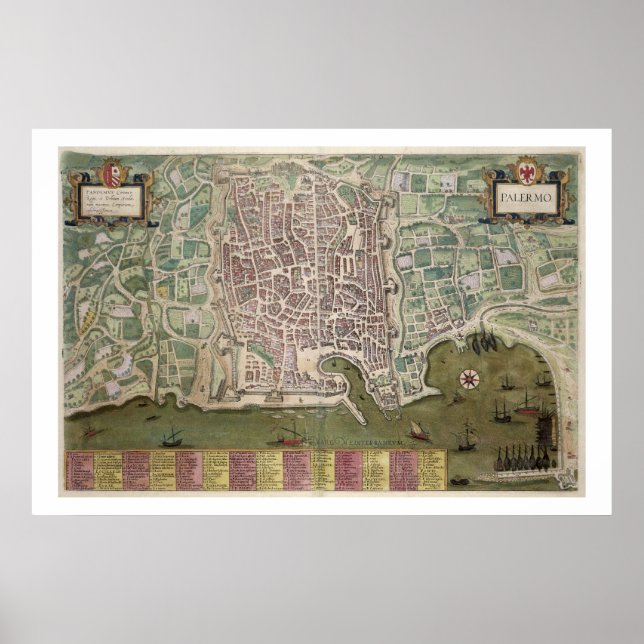 Poster Mapa de Palermo, de Civitates Orbis Terrarum, por (Frente)