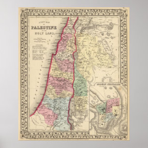 Póster Mapa de Palestina, Jerusalem por Mitchell