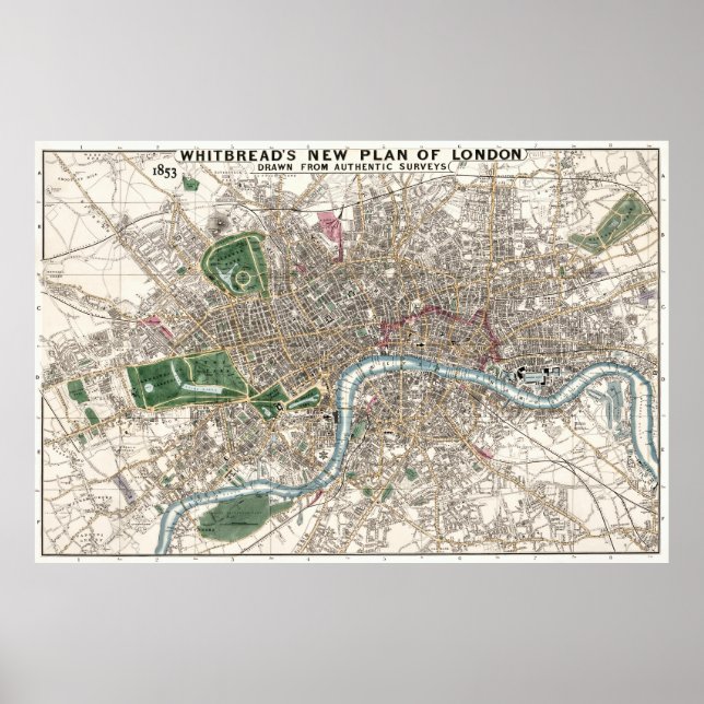 Poster Mapa de Pão Branco de LONDON 1853 (Frente)