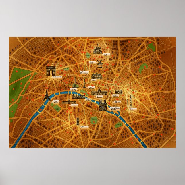 Póster Mapa de Paris (Frente)