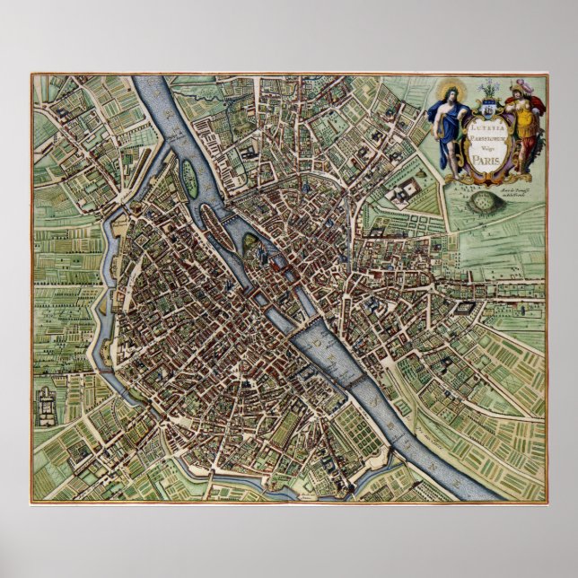 Póster Mapa de Paris de 1657 (Frente)