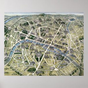 Póster Mapa de Paris durante o período dos Grands