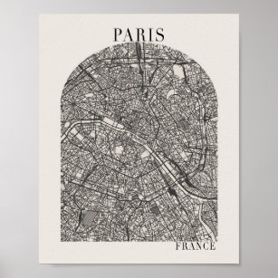 Poster Mapa de Paris France Boho Minimal Arch Beige Stree