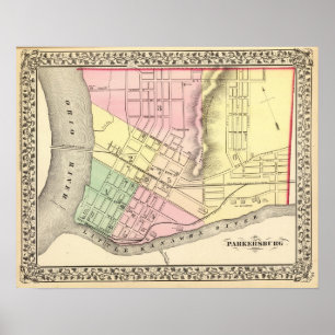 Póster Mapa de Parkersburg, Virgínia Ocidental