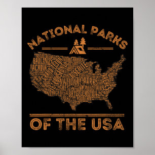 Poster Mapa de Parques Nacionais Viagens de Mochila Acamp