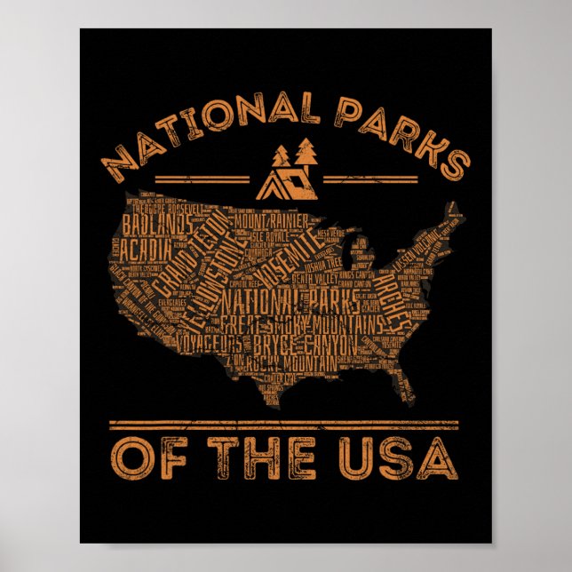 Poster Mapa de Parques Nacionais Viagens de Mochila Acamp (Frente)