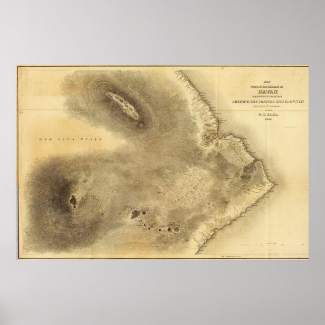 Póster Mapa de Parte da Ilha do Havaí (Frente)