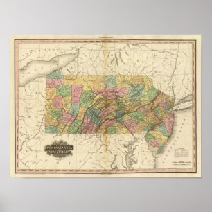 Póster Mapa de Pensilvânia e de New-jersey