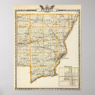Póster Mapa de Peoria County e de Minonk