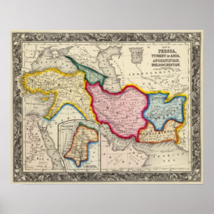 Póster Mapa de Persia, Turquia em Ásia Afeganistão