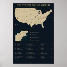 Poster Mapa de Pesca de Truta e Robalo - 63 Peixes Oficia