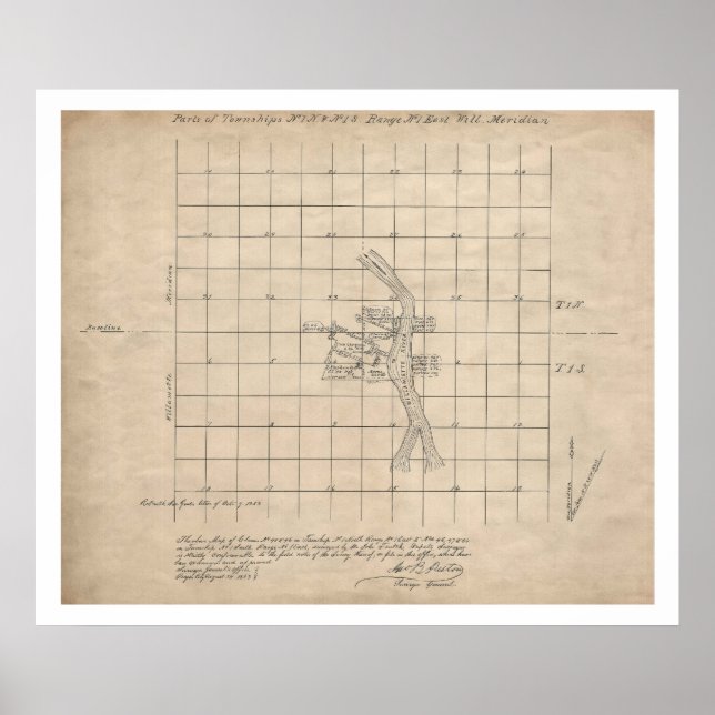 Poster Mapa de pesquisa do Portland Oregon USGS, 1853 (Frente)
