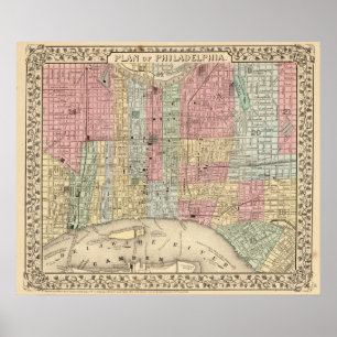 Póster Mapa de Philadelphfia por Mitchell