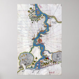 Poster Mapa de Piri Reis do rio Nile de seu estuário S