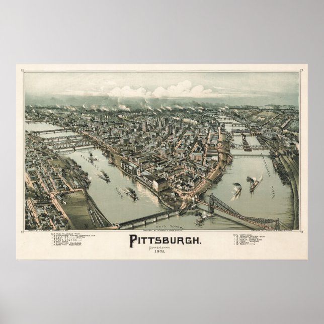 Póster Mapa de Pittsburgh (Fowler) - 1902, BigMapBlog.com (Frente)