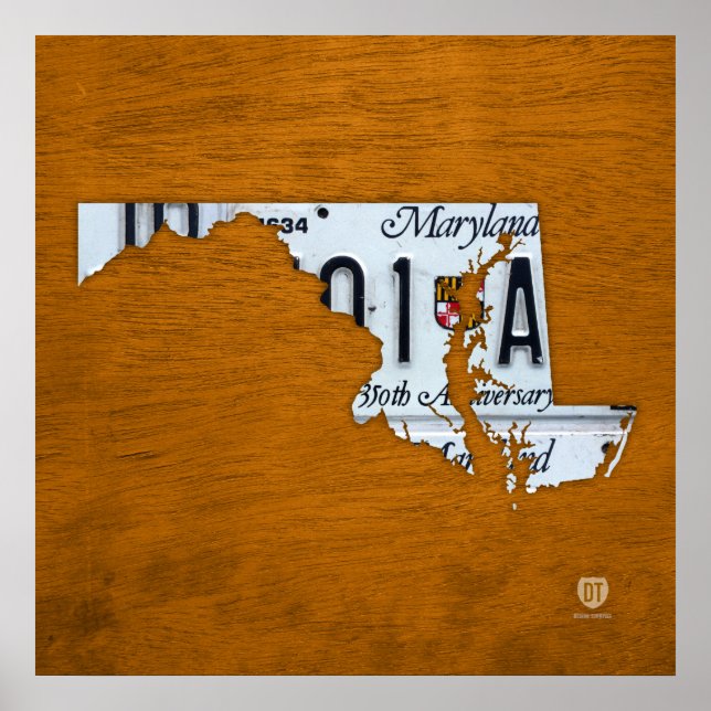 Póster Mapa de Placas de Licença do Estado de Maryland (Frente)