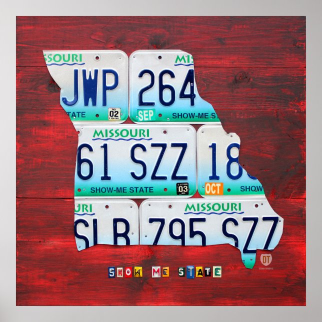 Póster Mapa de Placas de Licença do Missouri (Frente)