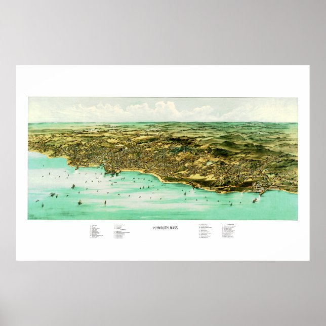 Poster Mapa de Plymouth, MÃES em 1910 (Frente)