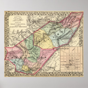 Poster Mapa de Pocohontas, condados de Greenbrier