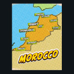 Poster Mapa de pop Art Ilustrado em Marrocos<br><div class="desc">Pop Art Ilustrou o mapa africano marroquino em um belo estilo de vintage vestido.</div>