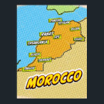 Poster Mapa de pop Art Ilustrado em Marrocos<br><div class="desc">Pop Art Ilustrou o mapa africano marroquino em um belo estilo de vintage vestido.</div>