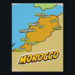 Póster Mapa de pop Art Ilustrado em Marrocos<br><div class="desc">Pop Art Ilustrou o mapa africano marroquino em um belo estilo de vintage vestido.</div>
