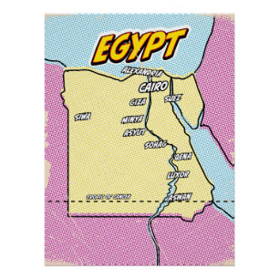 Póster Mapa de pop Art Ilustrado no Egito