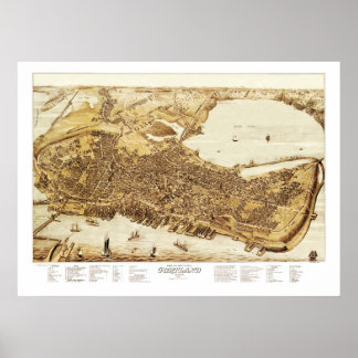 Póster Mapa de Portland Maine em 1876