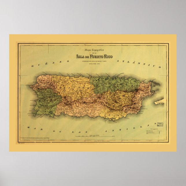 Poster Mapa de Porto Rico (1886) (Frente)