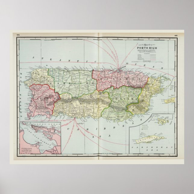 Poster Mapa de Porto Rico por F. Cram (1901) (Frente)