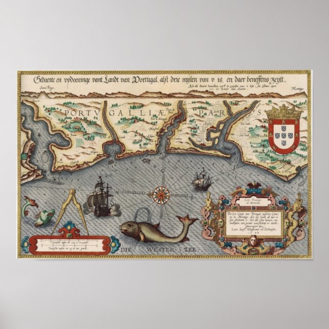 Póster Mapa de Portugal em 1584 (Frente)