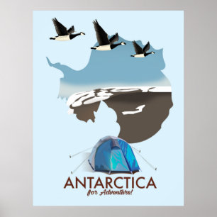Poster Mapa de pôster de viagem de aventura da Antártida.