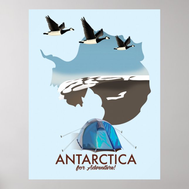 Poster Mapa de pôster de viagem de aventura da Antártida. (Frente)