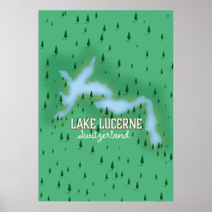 Poster Mapa de posteres de viagens de Suiça do Lago Luce