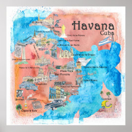 Poster Mapa de Posteres de viagens Ilustrado de Havana Cu