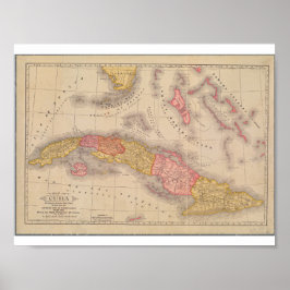 Póster Mapa de posteres vintage de Cuba