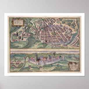Póster Mapa de Poznan e de Gruczno, 'de Civitates Orbis T