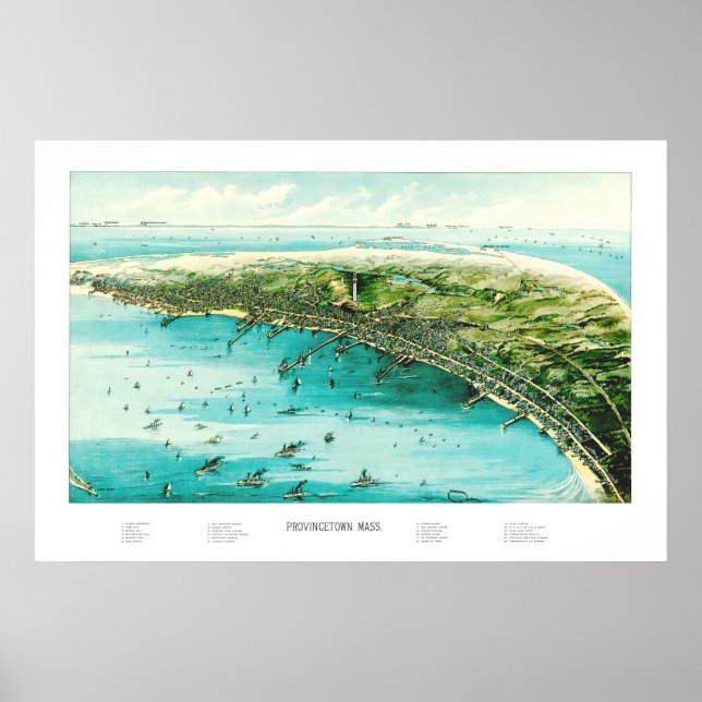 Póster Mapa de Provincetown, Cabo Cod, de 1910 (Frente)