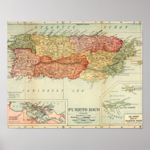 Póster Mapa de Puerto Rico do vintage, 1898