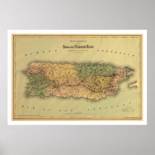 Póster Mapa de Puerto Rico por Colton 1886