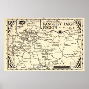 Póster Mapa de Rangeley Lagos Maine Vintage