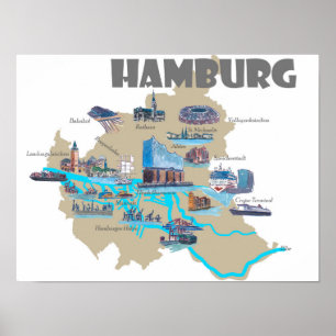 Póster Mapa de realces de Hamburgo
