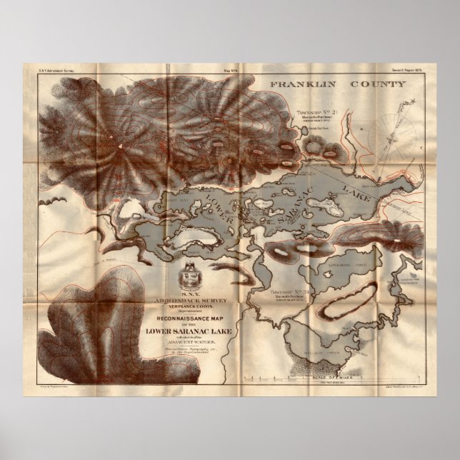 Póster Mapa de Reconciliação do Lago Saranac, Baixa Saran (Frente)
