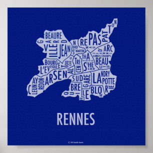 Póster Mapa de Rennes France