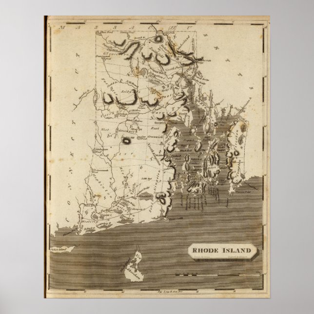 Poster Mapa de Rhode Island por Arrowsmith (Frente)