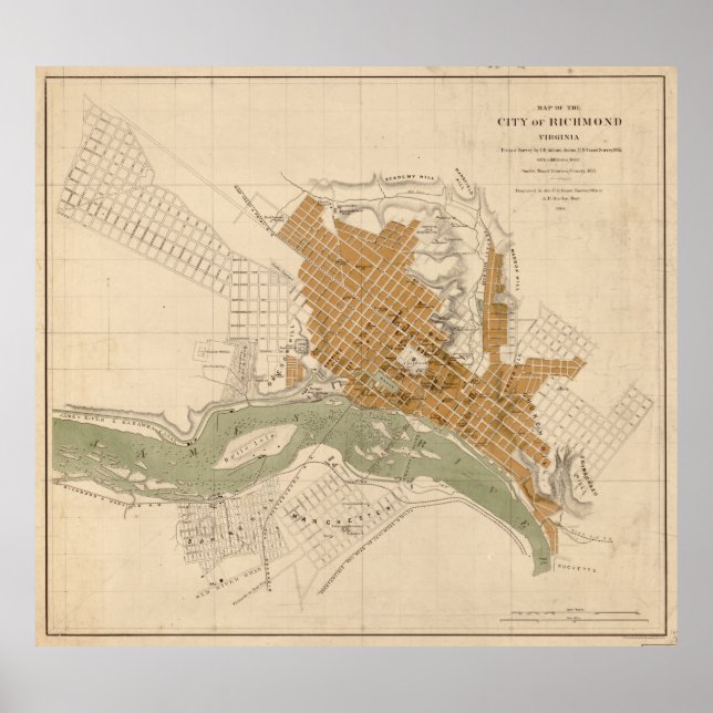 Poster Mapa de Richmond VA (1864) (Frente)