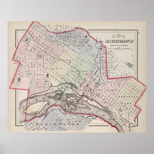 Poster Mapa de Richmond Virginia (1884) (Frente)