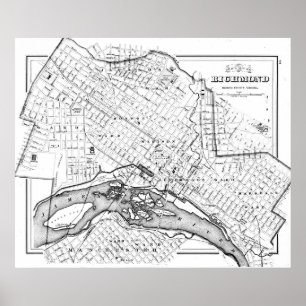 Póster Mapa de Richmond Virginia (1884) BW